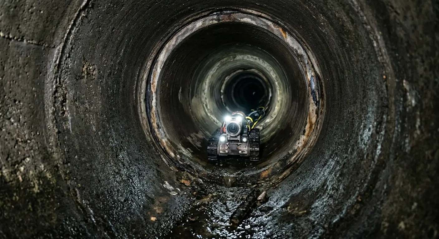 Robotic sewer camera inspecting pipe interior for Sewer Line Cleaning in Darnestown